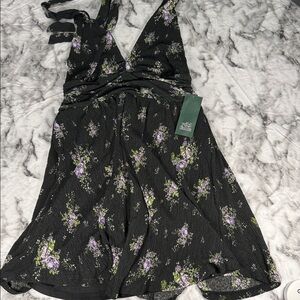 wild fable Black Mini Dress with Purple Floral Print